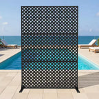 3-Panel Metal Outdoor Privacy Screen, Decorative Fence & Plant Support