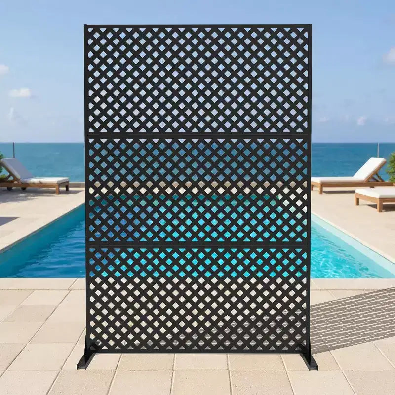3-Panel Metal Outdoor Privacy Screen, Decorative Fence & Plant Support