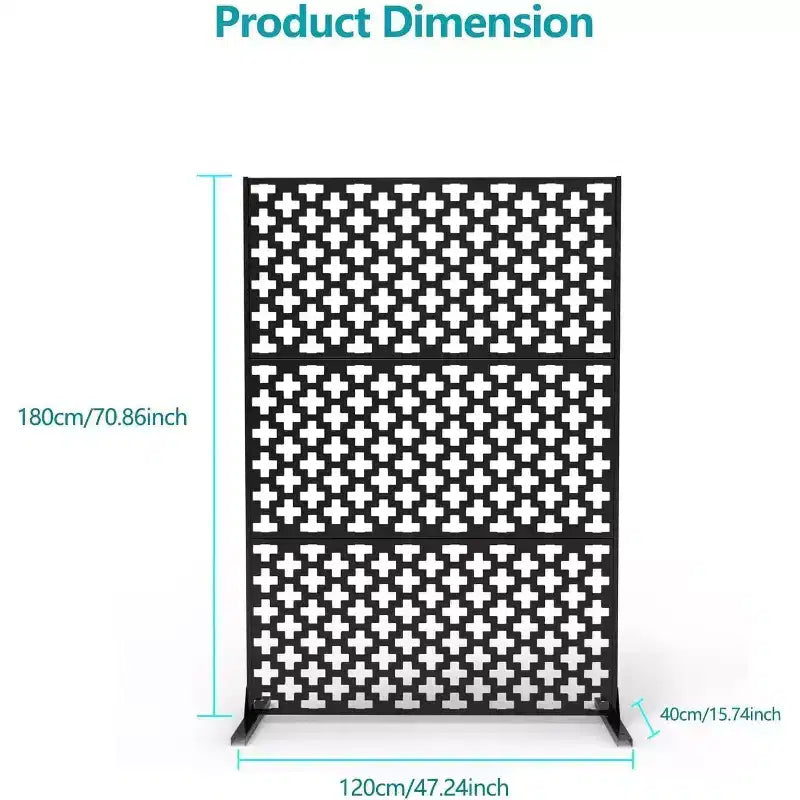 3-Panel Metal Outdoor Privacy Screen, Decorative Fence & Plant Support