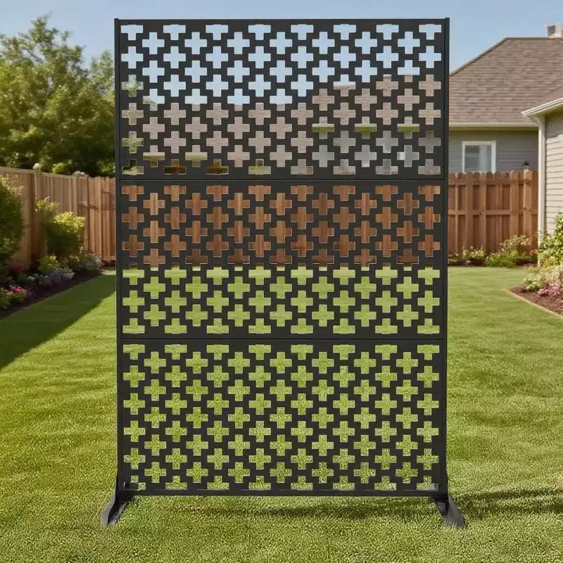 3-Panel Metal Outdoor Privacy Screen, Decorative Fence & Plant Support
