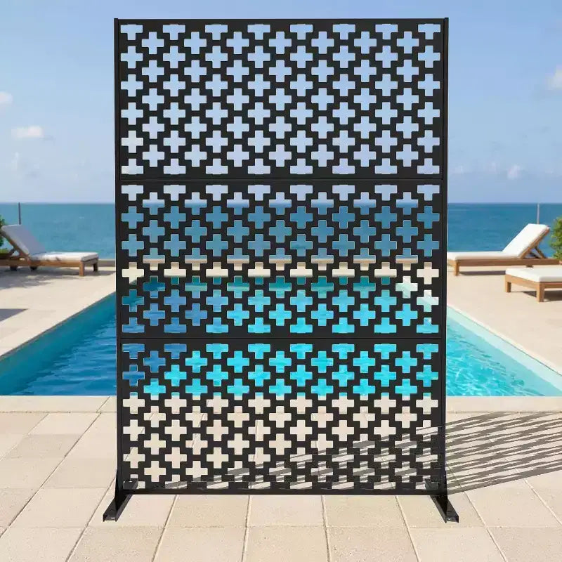 3-Panel Metal Outdoor Privacy Screen, Decorative Fence & Plant Support