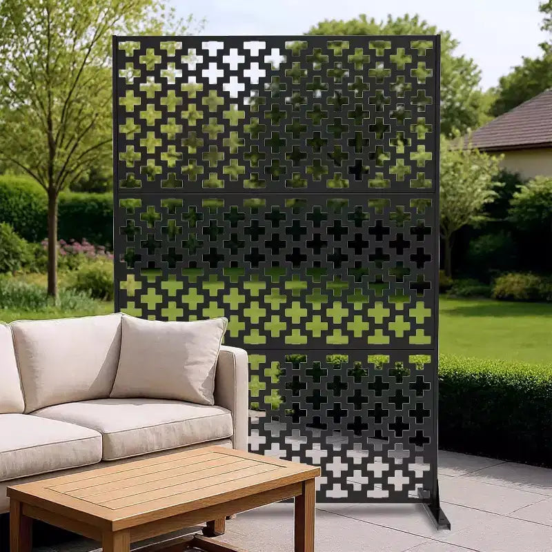 3-Panel Metal Outdoor Privacy Screen, Decorative Fence & Plant Support