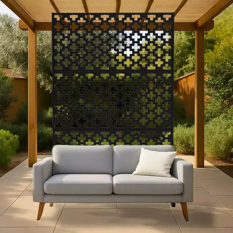3-Panel Metal Outdoor Privacy Screen, Decorative Fence & Plant Support