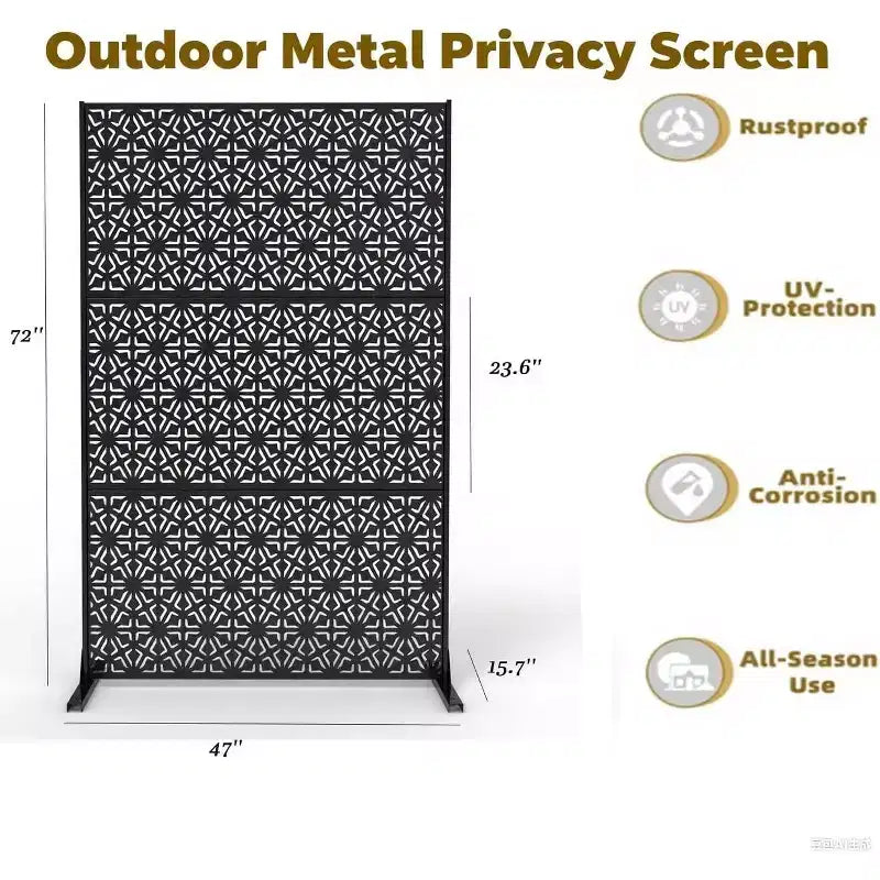 3-Panel Metal Outdoor Privacy Screen, Decorative Fence & Plant Support