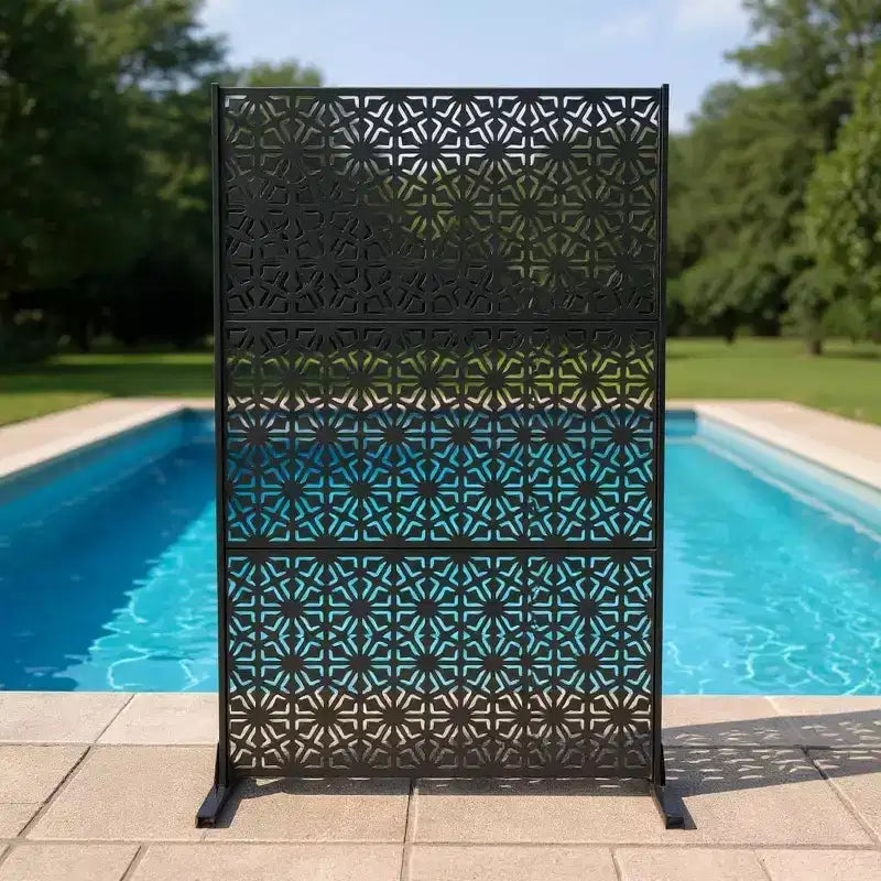 3-Panel Metal Outdoor Privacy Screen, Decorative Fence & Plant Support