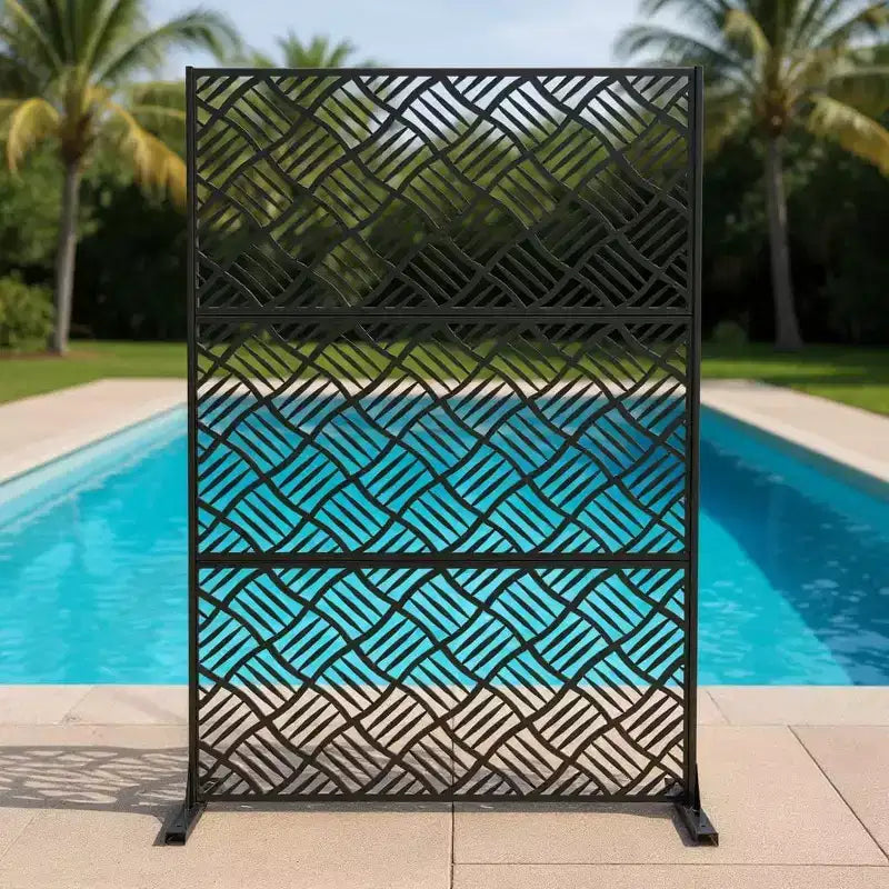 3-Panel Metal Outdoor Privacy Screen, Decorative Fence & Plant Support