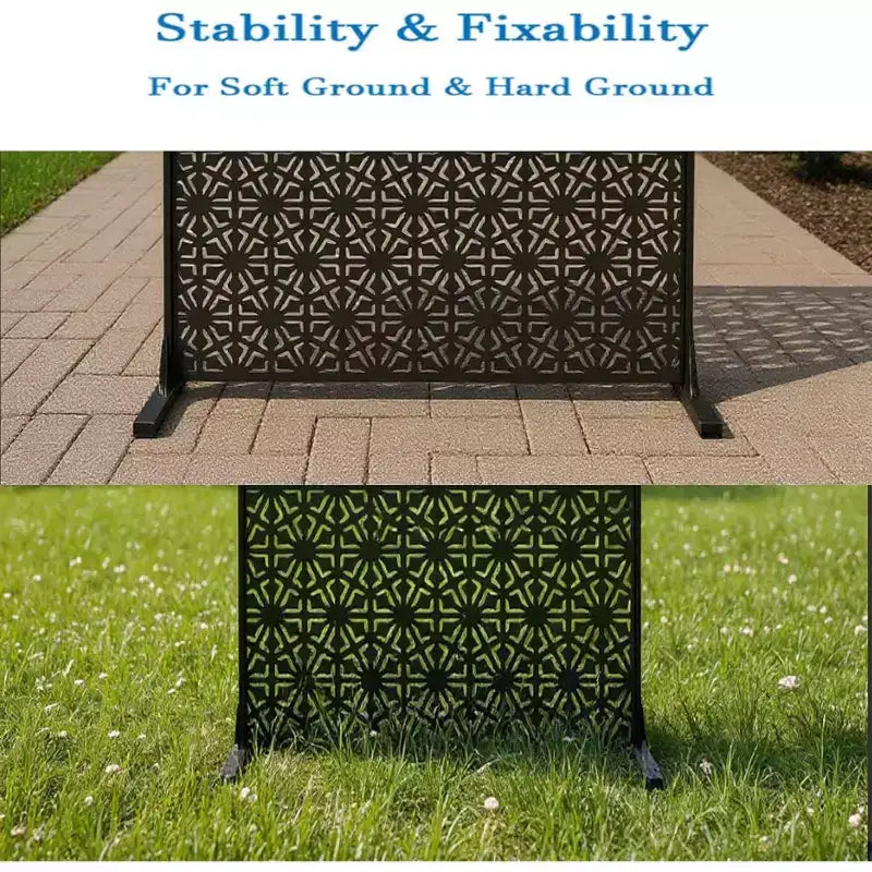 3-Panel Metal Outdoor Privacy Screen, Decorative Fence & Plant Support