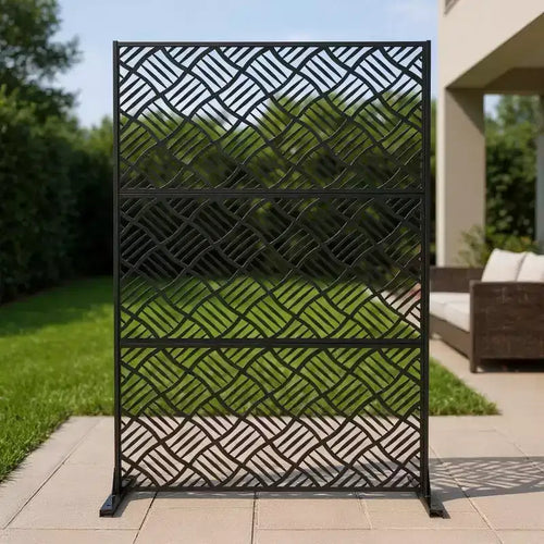 3-Panel Metal Outdoor Privacy Screen, Decorative Fence & Plant Support