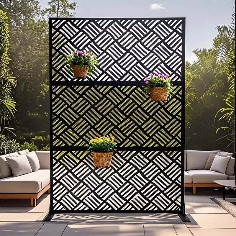 3-Panel Metal Outdoor Privacy Screen, Decorative Fence & Plant Support