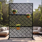 3-Panel Metal Outdoor Privacy Screen, Decorative Fence & Plant Support