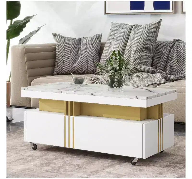 Contemporary MDF Coffee Table with Caster Wheels, White