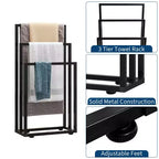 Freestanding 3-Tier Towel Drying Rack with Storage Shelf, Black Steel