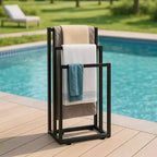 Freestanding 3-Tier Towel Drying Rack with Storage Shelf, Black Steel