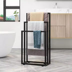 Freestanding 3-Tier Towel Drying Rack with Storage Shelf, Black Steel