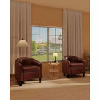 Set of 2 Faux Leather Accent Chairs, U-Shaped Backrest, Side Pocket