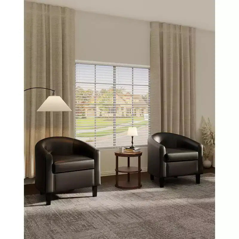 Set of 2 Faux Leather Accent Chairs, U-Shaped Backrest, Side Pocket