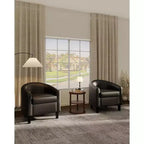 Set of 2 Faux Leather Accent Chairs, U-Shaped Backrest, Side Pocket
