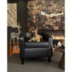 Set of 2 Faux Leather Accent Chairs, U-Shaped Backrest, Side Pocket