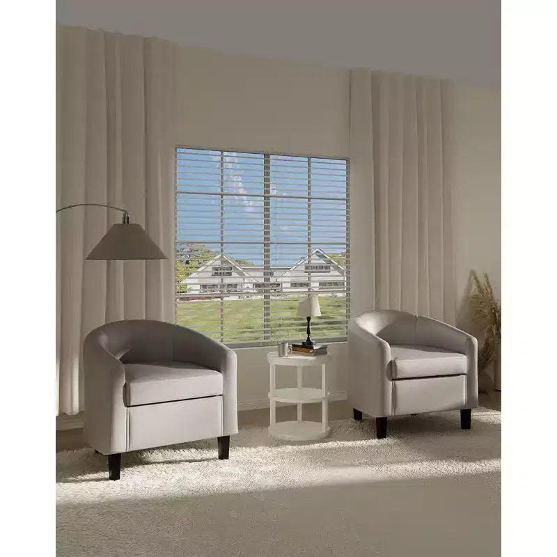 Set of 2 Faux Leather Accent Chairs, U-Shaped Backrest, Side Pocket
