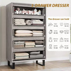 50.5-Inch Tall Dresser with 5 Deep Drawers for Bedroom or Hallway