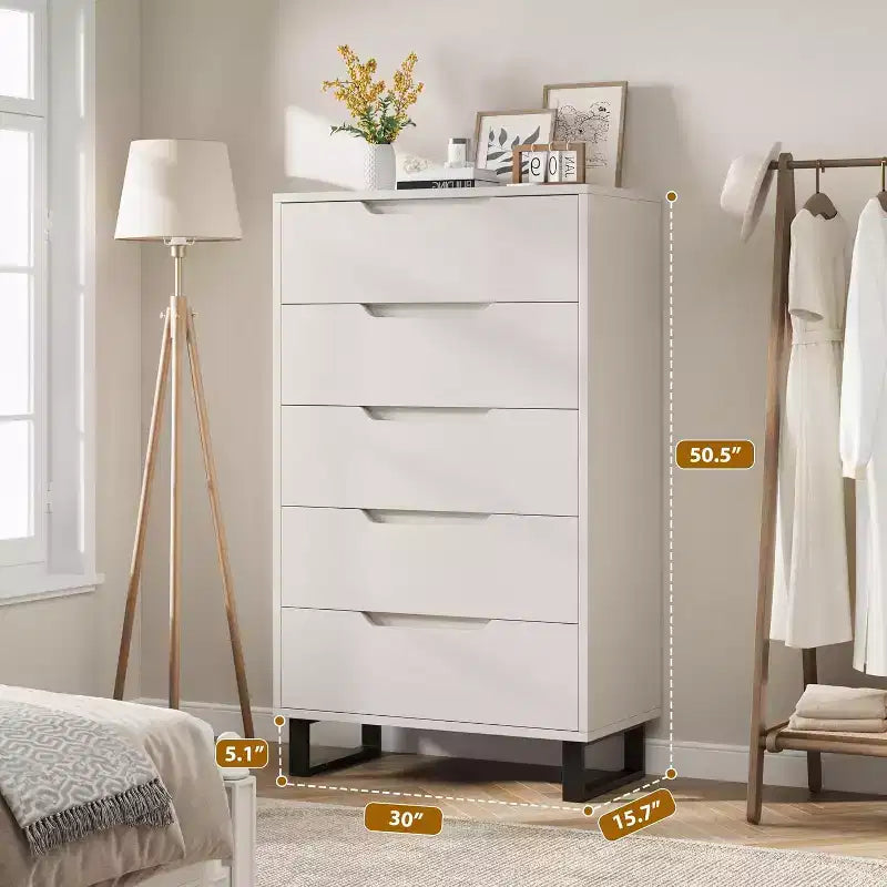 50.5-Inch Tall Dresser with 5 Deep Drawers for Bedroom or Hallway