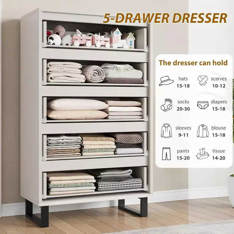 50.5-Inch Tall Dresser with 5 Deep Drawers for Bedroom or Hallway
