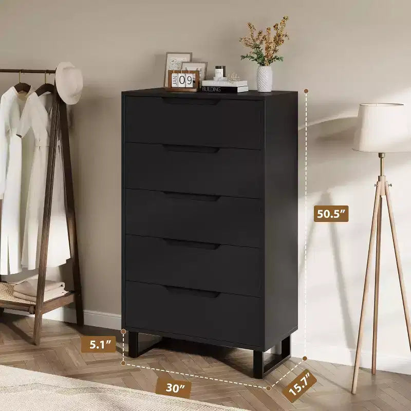 50.5-Inch Tall Dresser with 5 Deep Drawers for Bedroom or Hallway