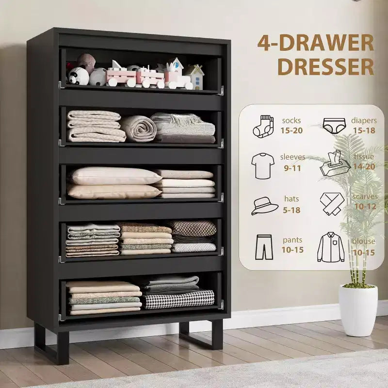 50.5-Inch Tall Dresser with 5 Deep Drawers for Bedroom or Hallway