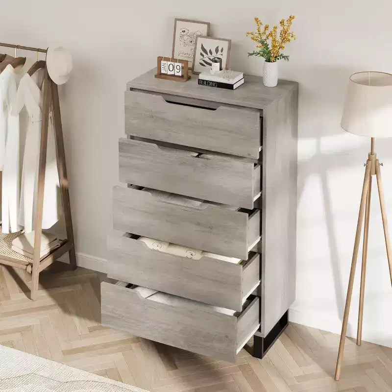 50.5-Inch Tall Dresser with 5 Deep Drawers for Bedroom or Hallway