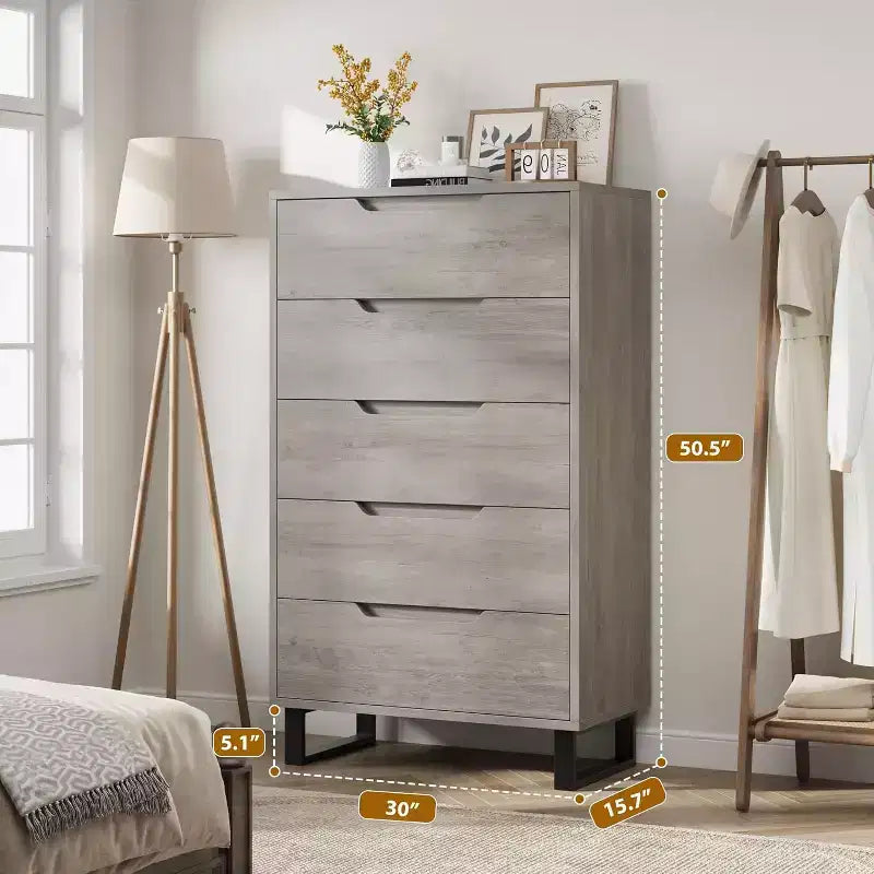 50.5-Inch Tall Dresser with 5 Deep Drawers for Bedroom or Hallway