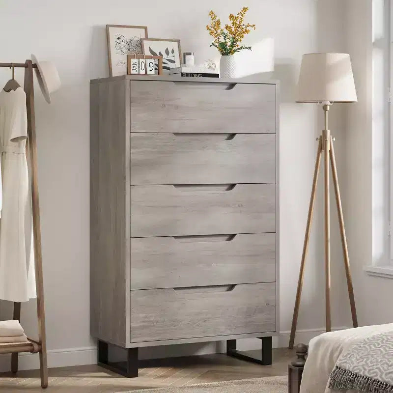 50.5-Inch Tall Dresser with 5 Deep Drawers for Bedroom or Hallway