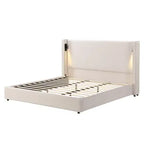 King Size Upholstered Platform Bed, Wingback Headboard, Reading Lamp & USB