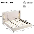 King Size Upholstered Platform Bed, Wingback Headboard, Reading Lamp & USB