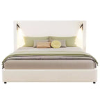 King Size Upholstered Platform Bed, Wingback Headboard, Reading Lamp & USB