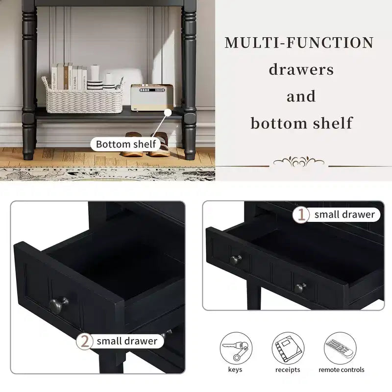 24-Inch Retro Narrow Console Table with 3 Drawers and Bottom Shelf