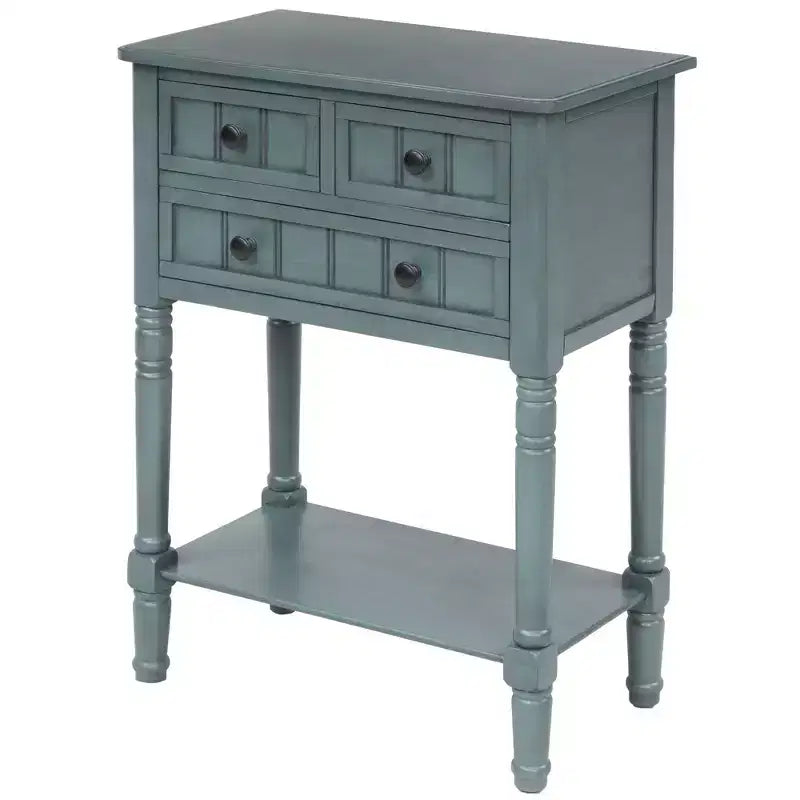 24-Inch Retro Narrow Console Table with 3 Drawers and Bottom Shelf