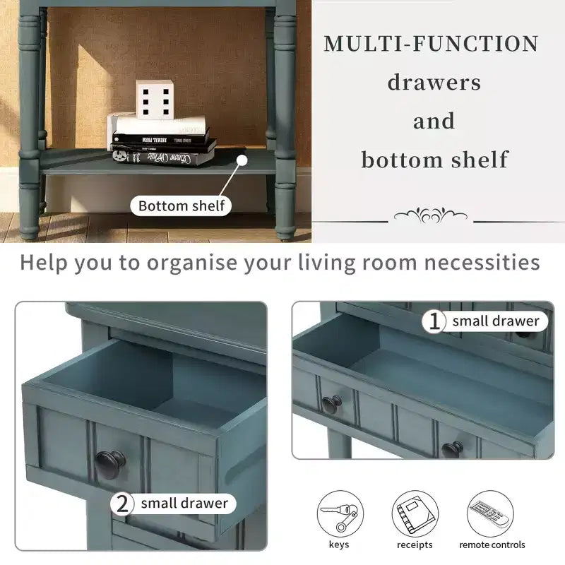 24-Inch Retro Narrow Console Table with 3 Drawers and Bottom Shelf