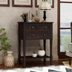 24-Inch Retro Narrow Console Table with 3 Drawers and Bottom Shelf