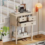 24-Inch Retro Narrow Console Table with 3 Drawers and Bottom Shelf