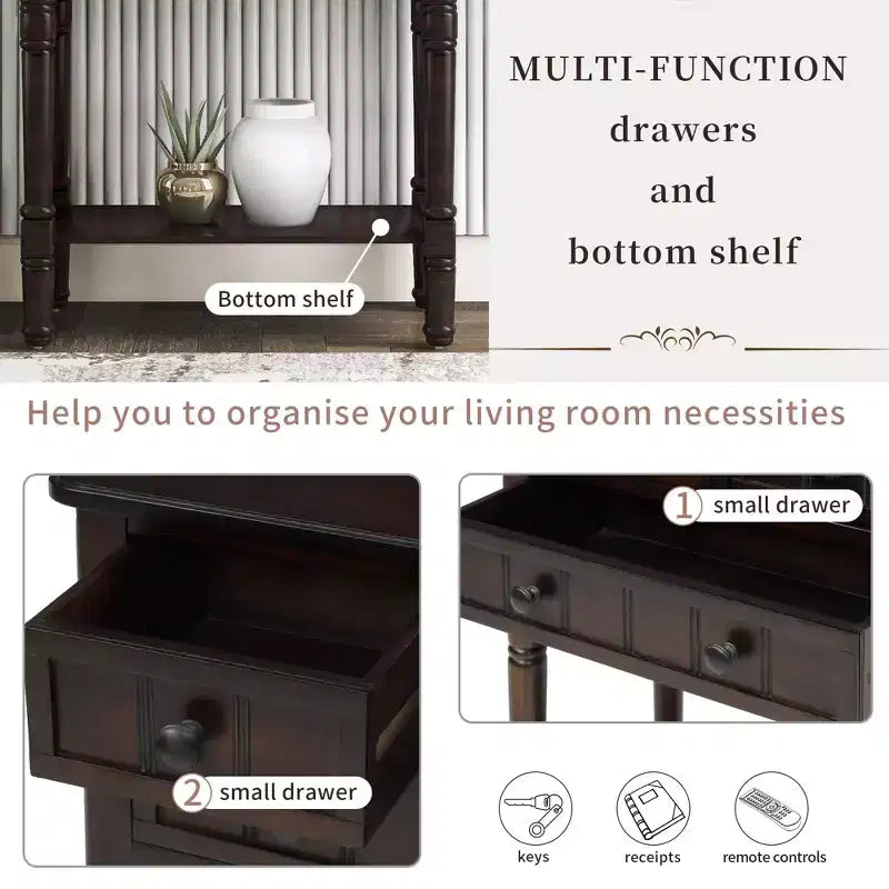 24-Inch Retro Narrow Console Table with 3 Drawers and Bottom Shelf
