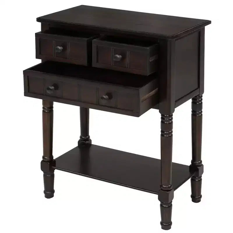 24-Inch Retro Narrow Console Table with 3 Drawers and Bottom Shelf