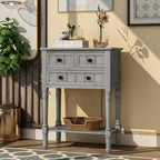 24-Inch Retro Narrow Console Table with 3 Drawers and Bottom Shelf