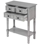 24-Inch Retro Narrow Console Table with 3 Drawers and Bottom Shelf