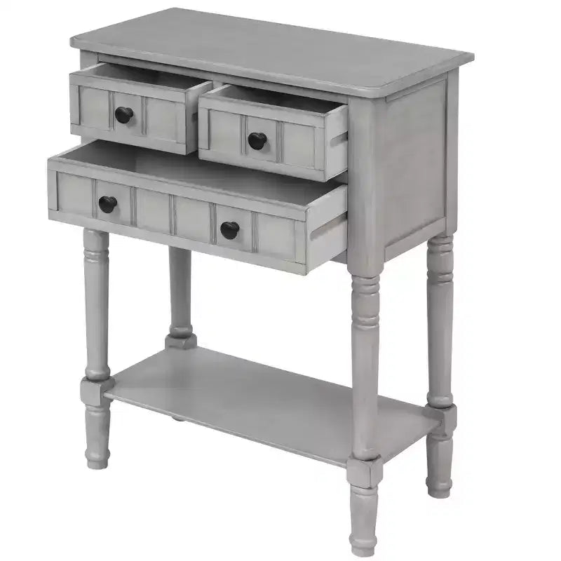 24-Inch Retro Narrow Console Table with 3 Drawers and Bottom Shelf