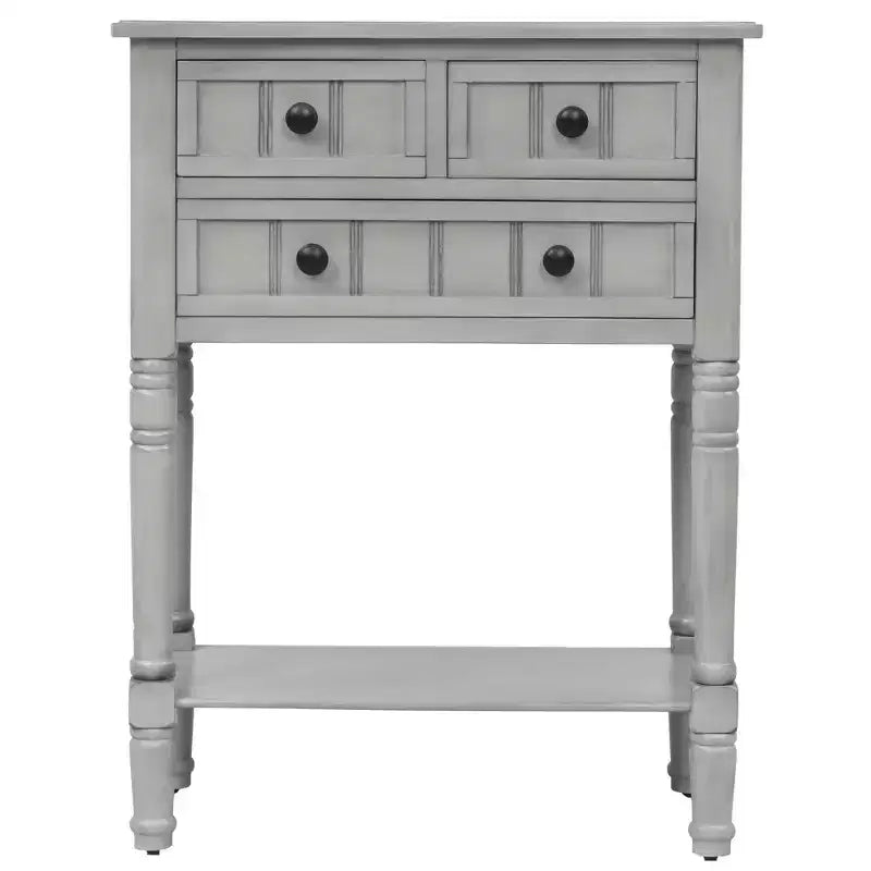 24-Inch Retro Narrow Console Table with 3 Drawers and Bottom Shelf
