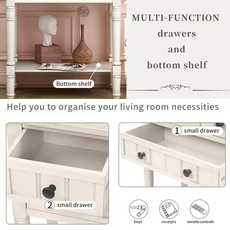 24-Inch Retro Narrow Console Table with 3 Drawers and Bottom Shelf