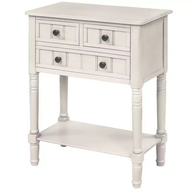 24-Inch Retro Narrow Console Table with 3 Drawers and Bottom Shelf