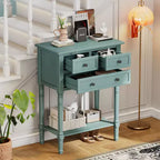 24-Inch Retro Narrow Console Table with 3 Drawers and Bottom Shelf