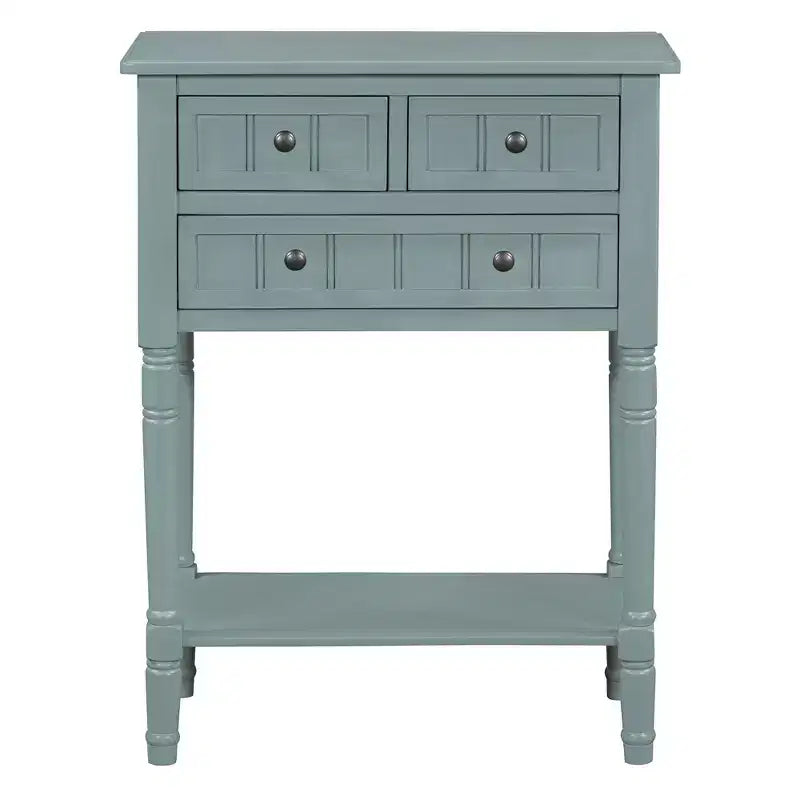 24-Inch Retro Narrow Console Table with 3 Drawers and Bottom Shelf