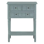 24-Inch Retro Narrow Console Table with 3 Drawers and Bottom Shelf